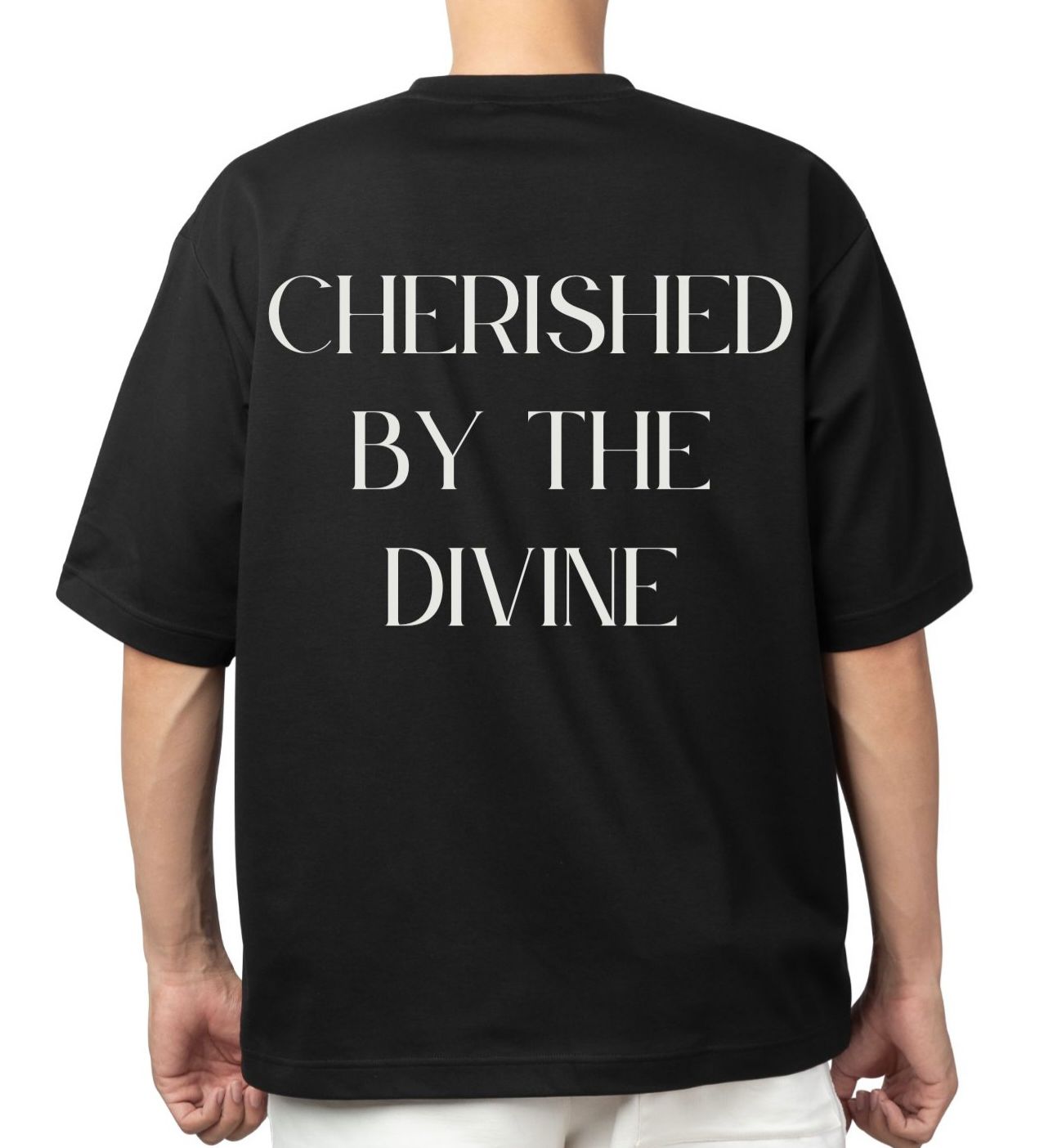 CHERISHED BY THE DIVINE TEE IN BLACK